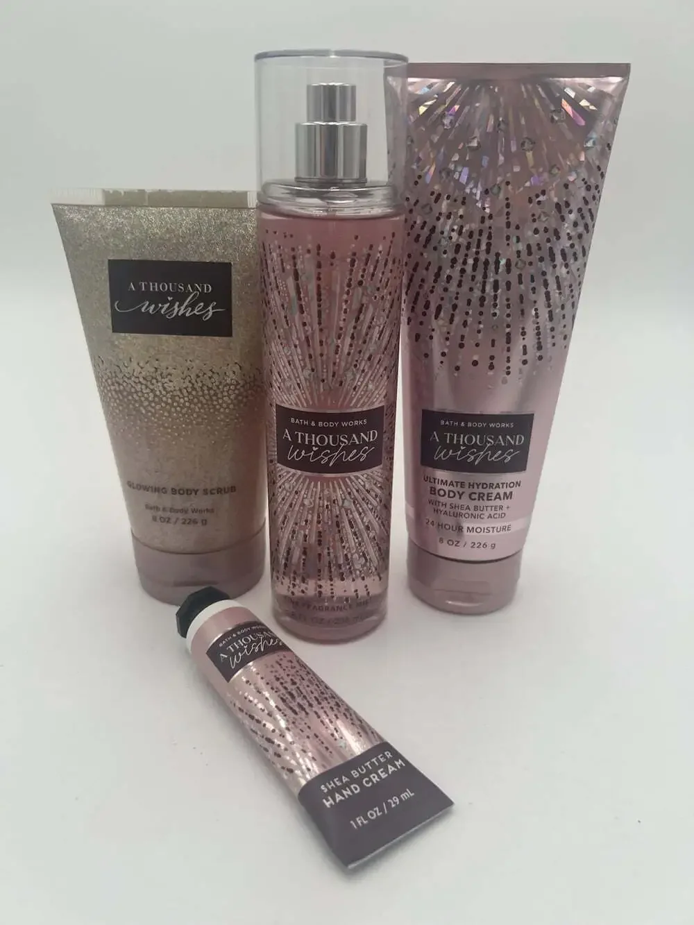 NEW Set Of 4 Bath Body Works Thousand Wishes Fragrance Mist Body Cream Scrub